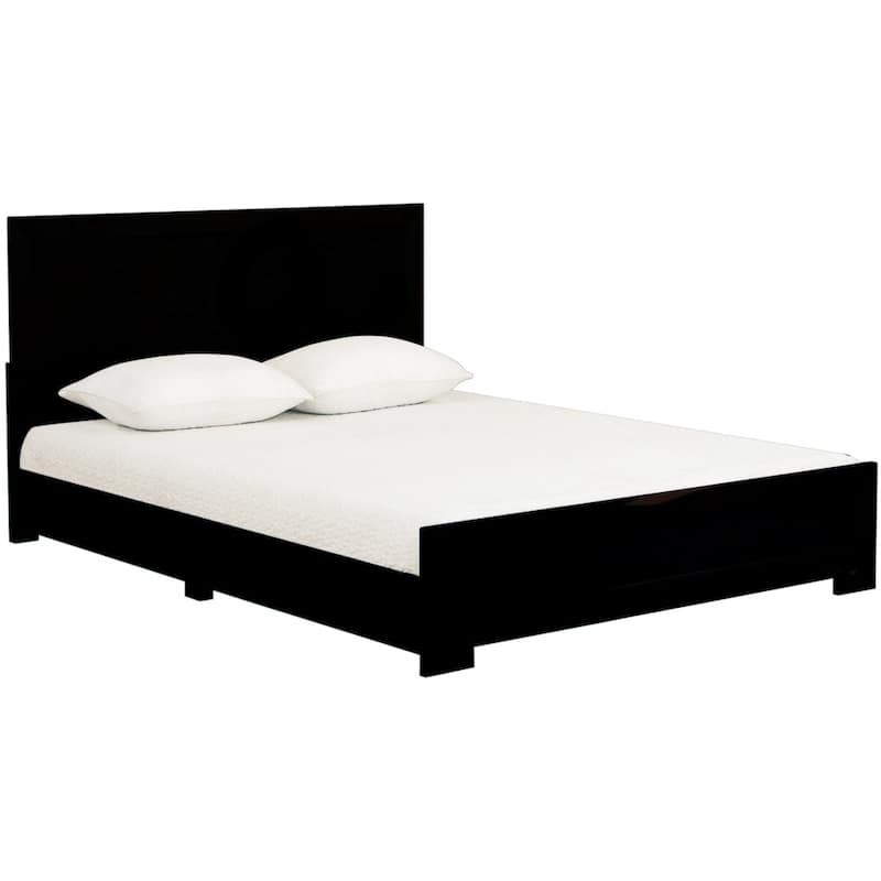 HomeRoots Black Inlaid Panels Solid Wood Queen Bed Frame
