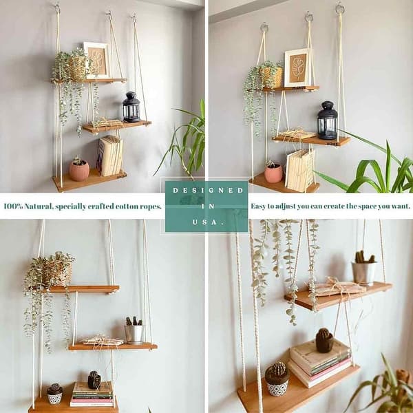 Boho Shelves Hanging Plant Shelf, Rope Shelf for Wall Decor- Hanging Wall  Shelves for Bedroom Decor - Bed Bath & Beyond - 40292920