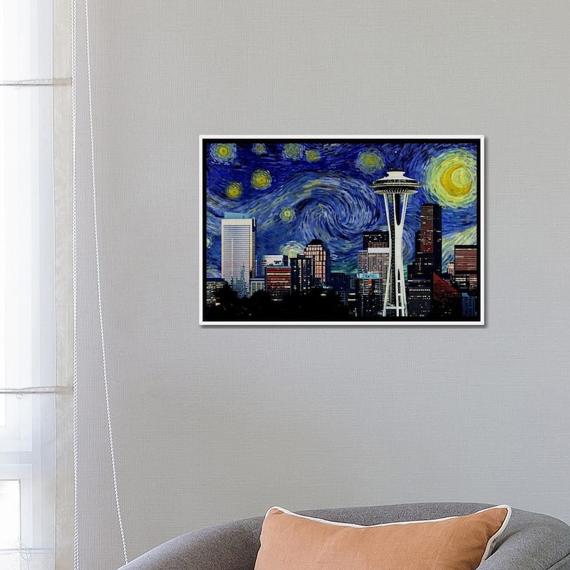 iCanvas "Seattle, Washington Starry Night Skyline" by 5by5collective Framed Canvas Print