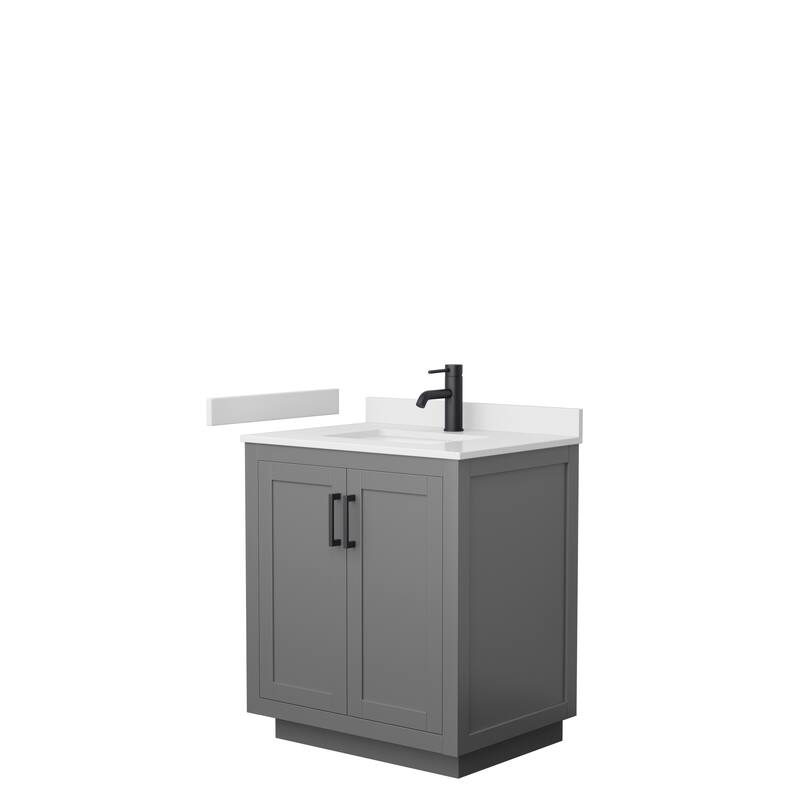 Miranda Single Vanity Set, Cultured Marble Top, No Mirror - 30-Inch Single - Dark Gray, Black Trim, White Cultured Marble Top