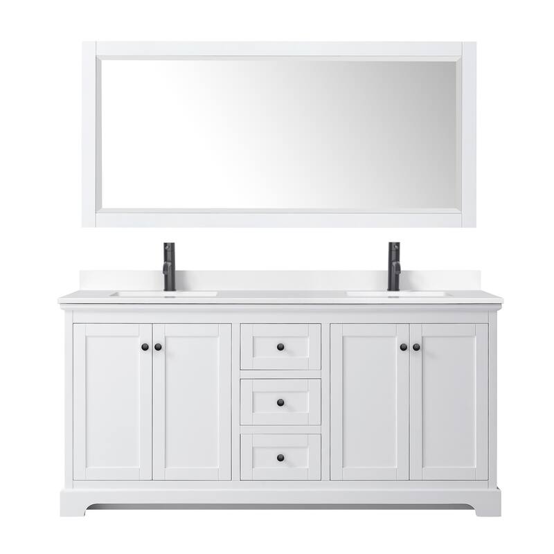 Avery 72 Inch Double Vanity, Cultured Marble Top, 70 Inch Mirror