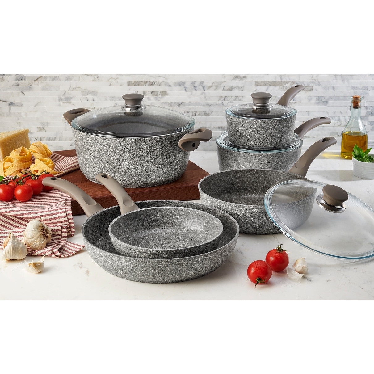 10-Piece Nonstick Cookware Set, Scratch-Resistant, Granite-coated