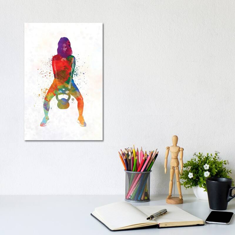 iCanvas "Crossfit Fitness Exercise Woman Lifting Kettlebell During Strength Training Exercising" by Paul Rommer Canvas Print - 12x8x0.75