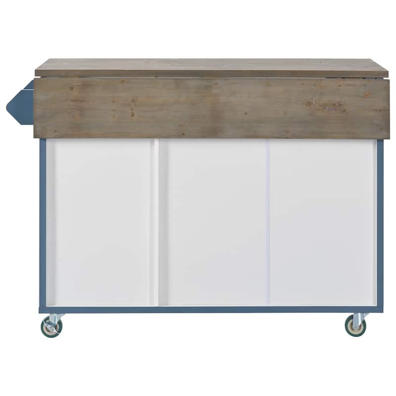 Retro Mountain Wood Kitchen Island with Drop Leaf, Storage Rack