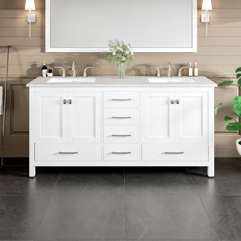 Eviva Aberdeen 72"W Gray DS Vanity with Carrara Quartz Top