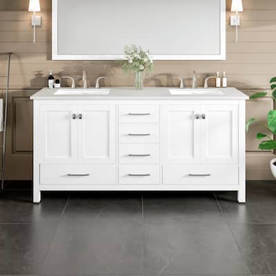 Eviva Aberdeen 72"W Gray DS Vanity with Carrara Quartz Top