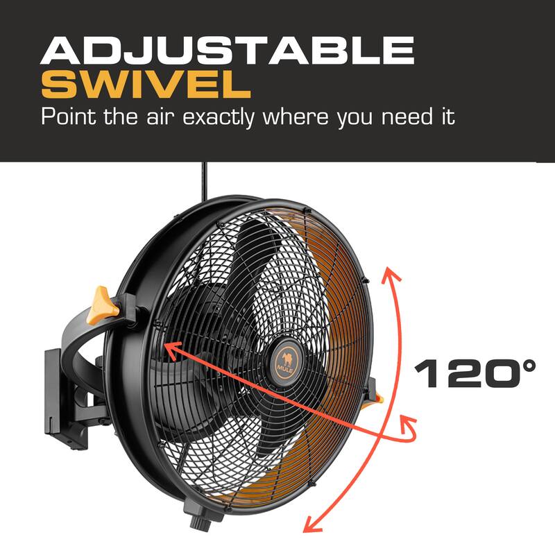 18" Mule Matte Black Outdoor Wet-Rated Pivoting Wall Fan, 3-Speed AC Motor - 18 Inches