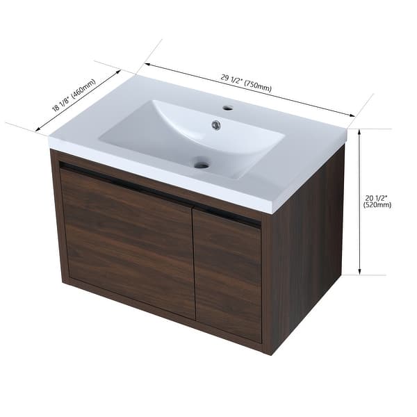 dimension image slide 12 of 13, Beingnext 24"/30"/48" Bathroom Vanity with Sink, Floating Bathroom Vanity With Soft Close Door