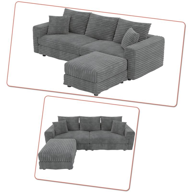 Modern Corduroy Fabric Upholstered Sectional Sofa with Ottoman