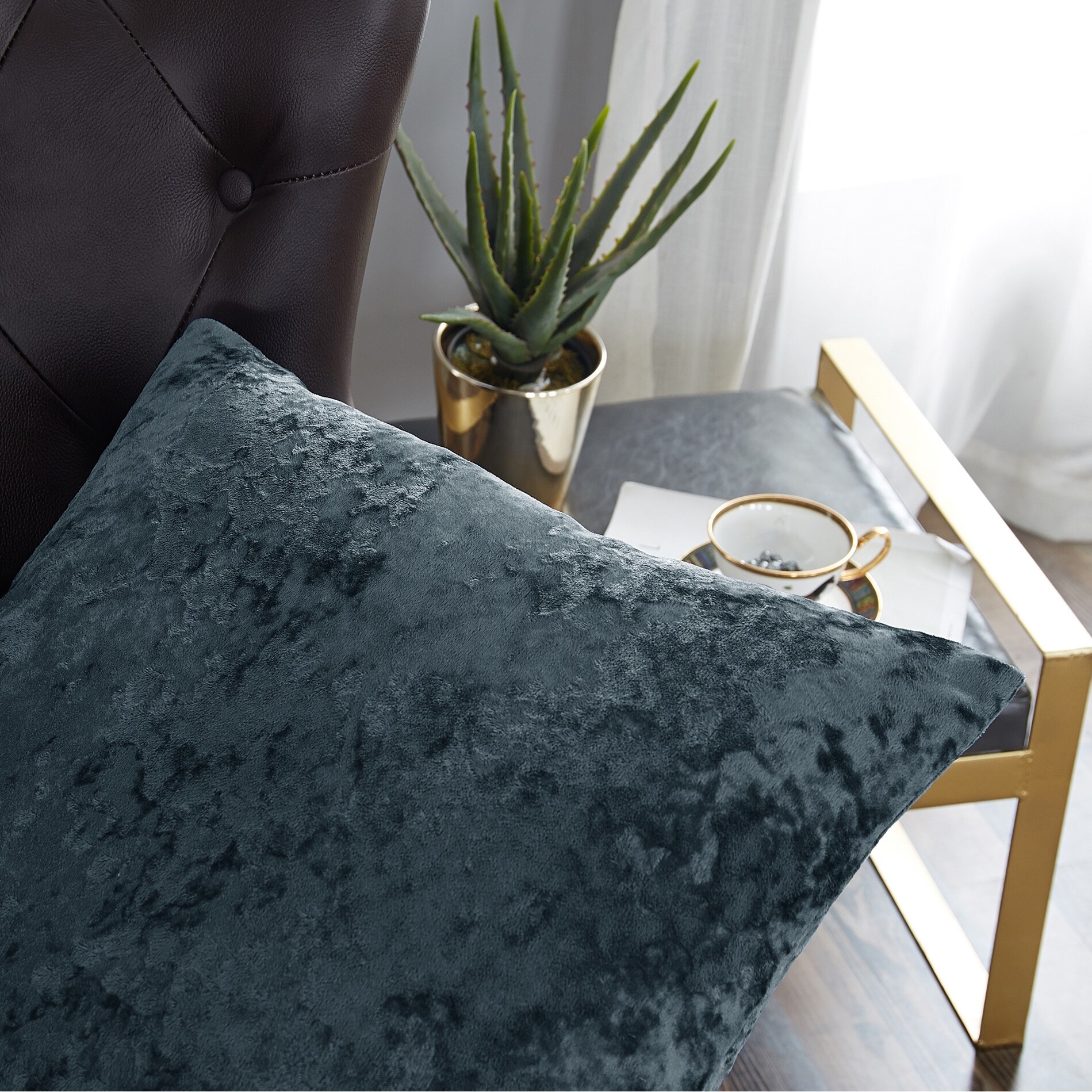 Rancho Crushed Velvet Throw Pillow Cover Set NO INSERT 26 x 26 North Sea