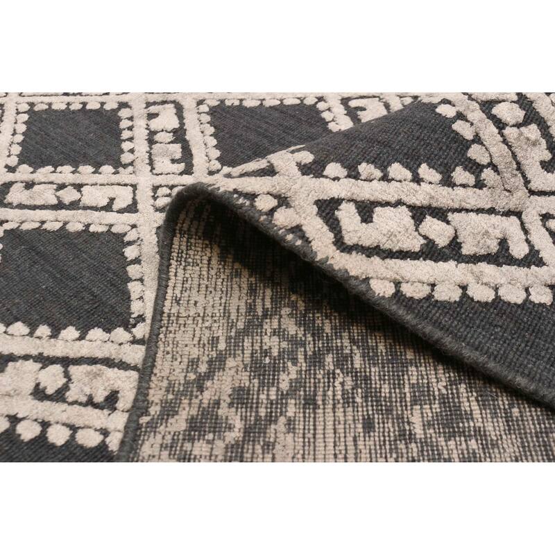ECARPETGALLERY Hand Loomed Elysian Dark Grey Viscose, Wool Rug - 4'10 x 6'11