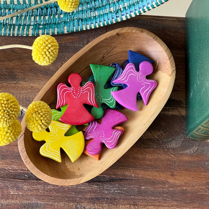 Colorful Soapstone Rainbow Palm Angels, Set of 10