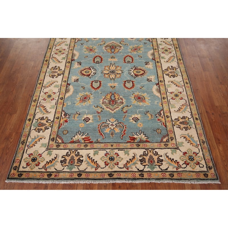 Light Blue Oushak Oriental Accent Rug Handmade Wool Carpet - 4'1" x 5'8"