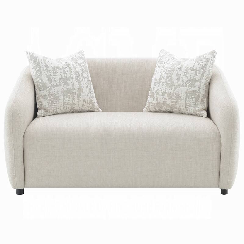 Tiena Loveseat, 2 Accent Throw Pillows, Modern Beige Linen, 67 Inch
