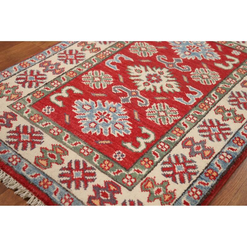 Traditional Kazak Oriental Foyer Rug Handmade Red Wool Carpet - 2'0"x 3'0"