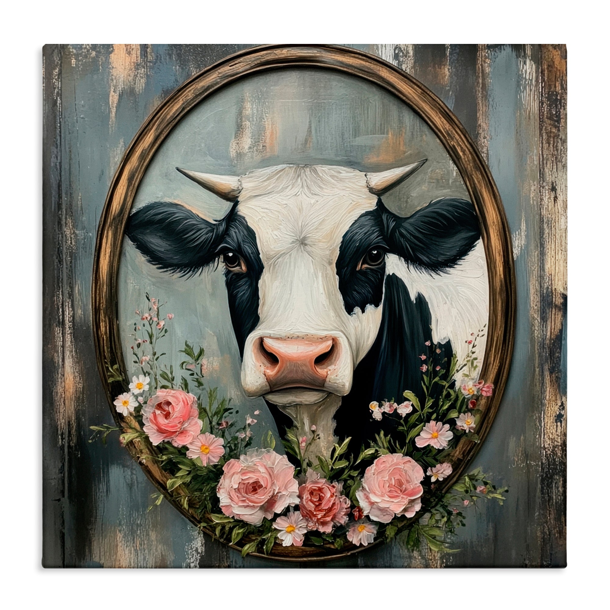 Stupell Classic Cow & Rose Garland Canvas Wall Art Design By Petal Prints Design
