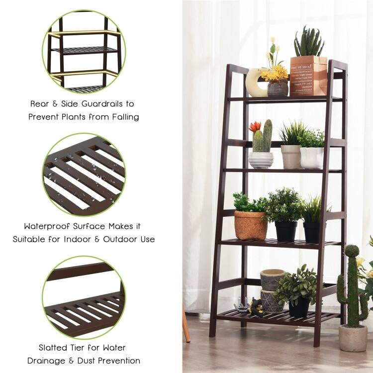 4-Tier Plant Rack with Guardrails Stable and Space-Saving for Home - 19" x 12.5" x 45"