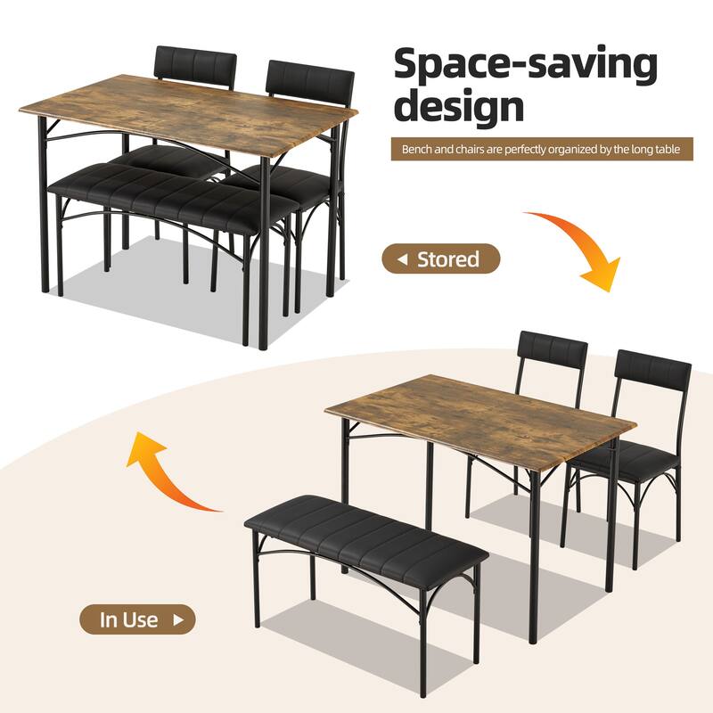 Space-Saving Dining Table Set for 4-6 People with Storage Shelf and Bench, Ideal for Living Room and Dining Room