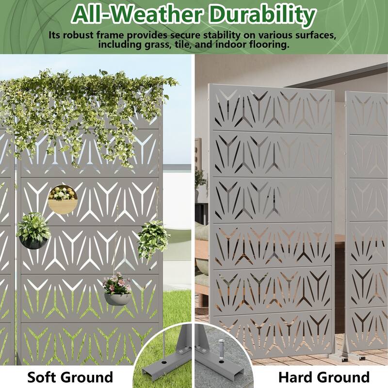 Dovelina Outdoor Freestanding Metal Privacy Screen Decorative Garden Fence (Set of 2)