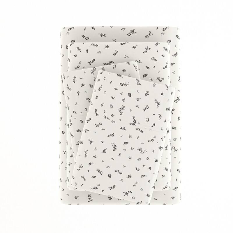 Becky Cameron Spotted Leaves Pattern 4 Piece Deep Pocket Bed Sheets Set