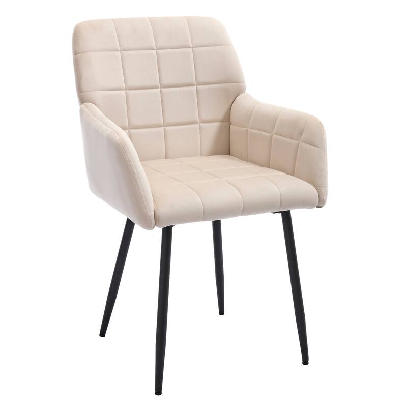 Set of 2 Velvet Upholstered Dining Chairs with Armrests and Metal Legs