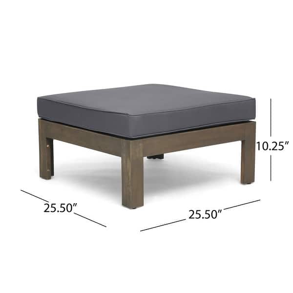 dimension image slide 0 of 17, 2-Piece Acacia Wood Outdoor Sectional Sofa Set with Water-Resistant Cushions, Ottoman, and Coffee Table - Patio Furniture set