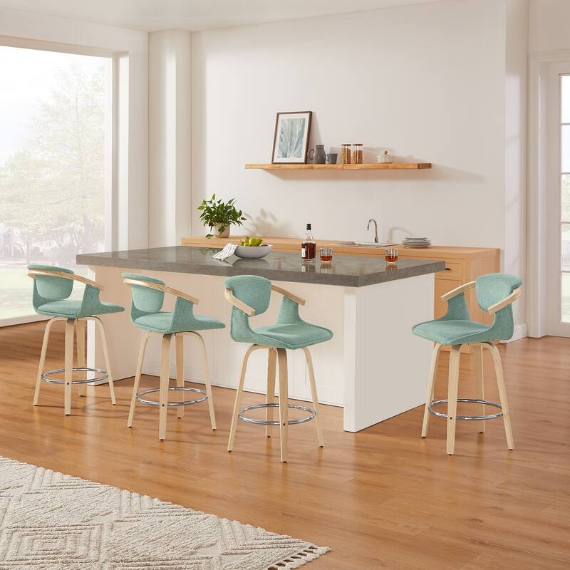 Art Leon Poplar Wood and Upholstered Swivel Barstool