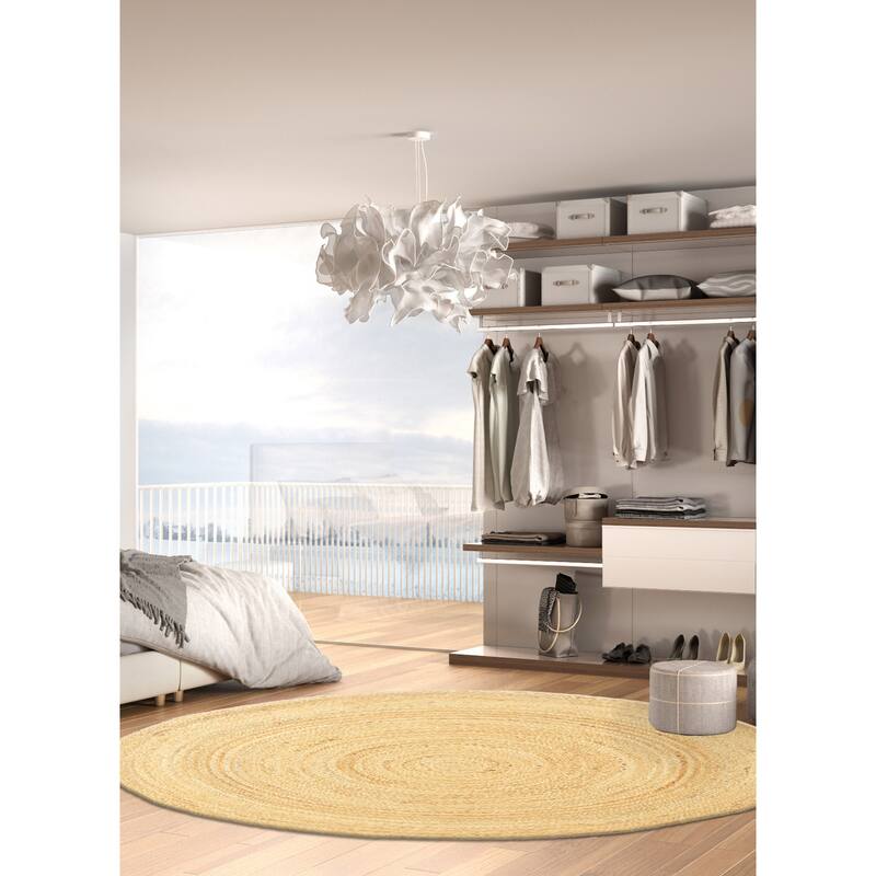 ECARPETGALLERY Braided Weave Palas Denizli Tan Jute Rug - 3'11 x 3'11