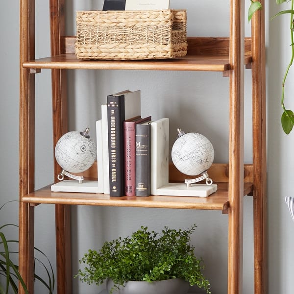 slide 2 of 20, Arcilla Elemental - White Marble Globe Decorative Bookends with Silver Metal Accents (Set of 2) White