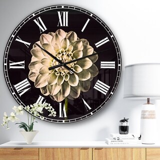 Designart 'Isolated Dahlia Flower in Black' Oversized Floral Wall CLock