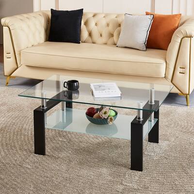 Tempered Clear Glass Coffee Table, 2-Layers Coffee Table