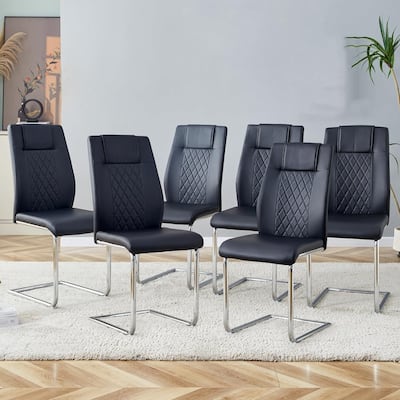 Modern Dining Chairs With Metal Legs Set Of 6 High Back Upholstered PU Leather Chair For Home Dining Room Living Room