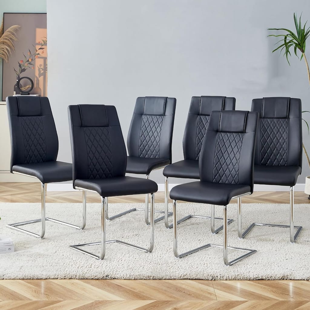 Modern Dining Chairs With Metal Legs Set Of 6 High Back Upholstered PU Leather Chair For Home Dining Room Living Room