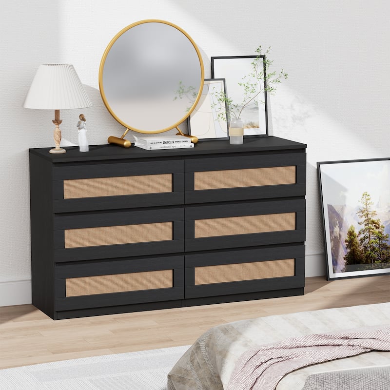 6 Drawer Dresser Wide Chest of Drawers for Bedroom
