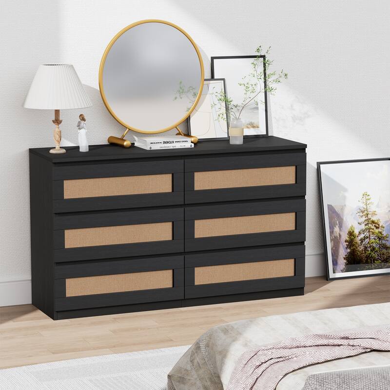 6 Drawer Dresser for Bedroom, Modern Wide Chest of Drawers