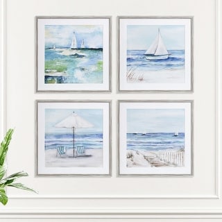StyleCraft Beach Front - Set of 4 Printed Framed Canvas Wall Art