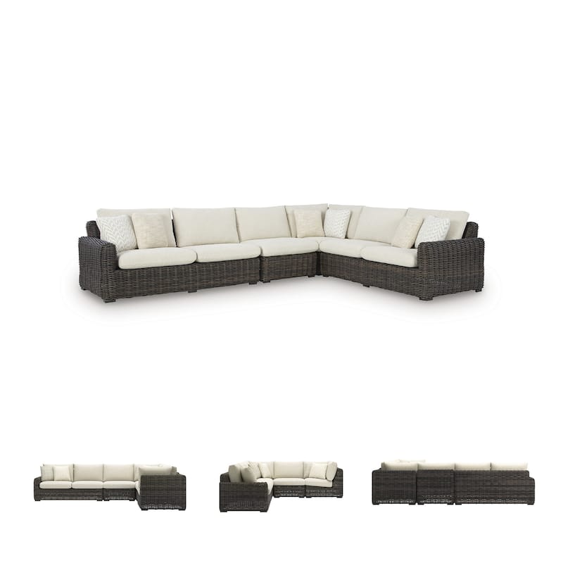 Signature Design by Ashley Kimora Brown/Beige 4-Piece Outdoor Sectional - 141" W x 109" D x 31" H