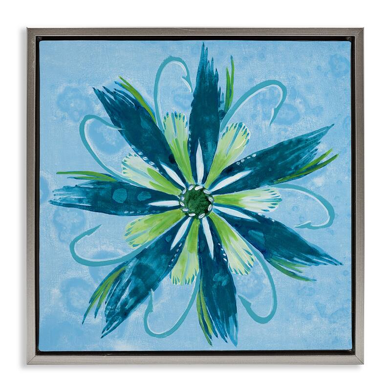 Stupell Blue & Green Abstract Flower Framed Floater Canvas Wall Art Design By Liz Jardine - 18 x 18 - Grey