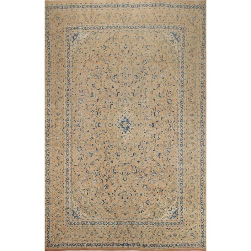Hand Knotted Oriental 100% Wool Carpet Traditional Floral Oranges & Rust Mashad Area Rug - 12' 5'' X 9' 7''