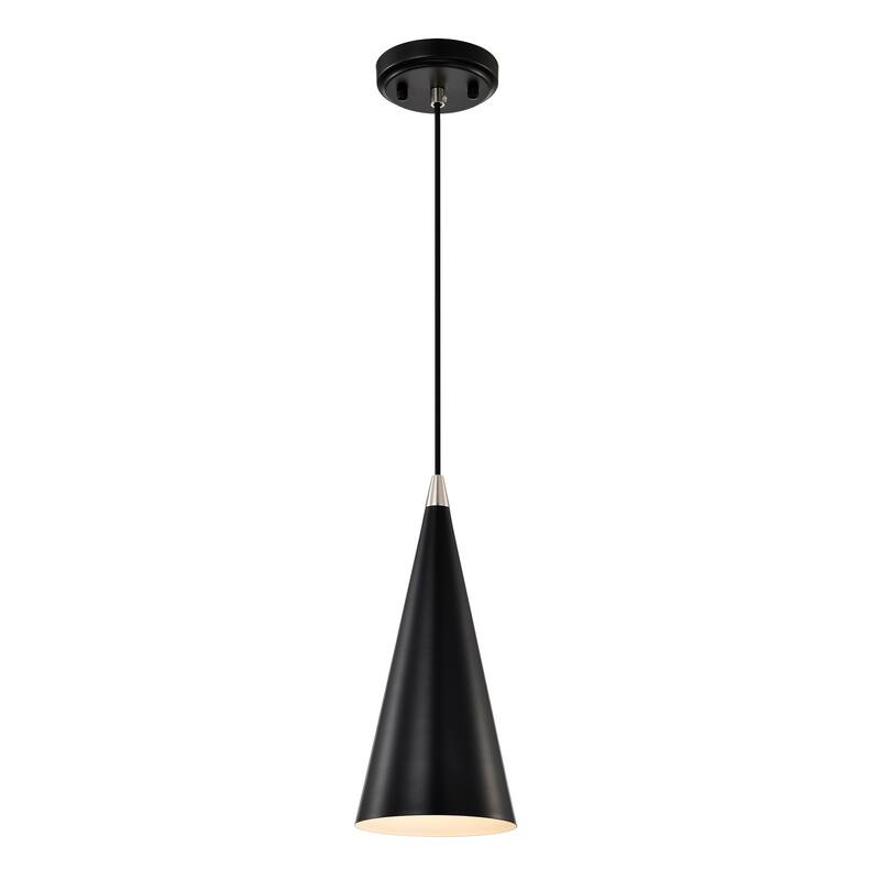 1-Light Matte Black and Brushed Nickel 6 in. Mini Pendant Light with Cone Metal Shade