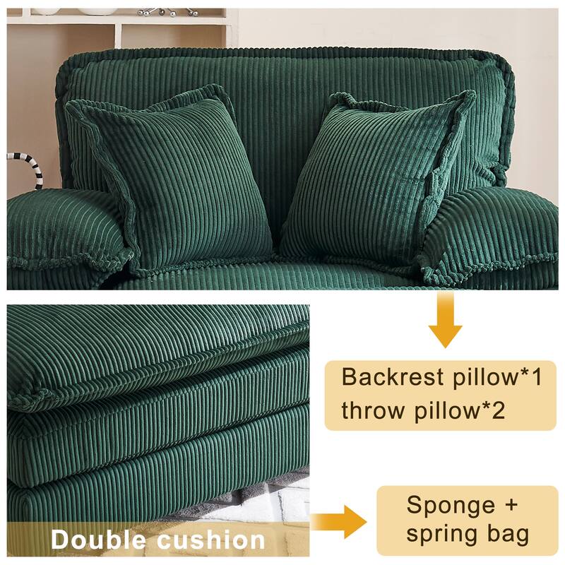 46.8Inch Corduroy single sofa With 2 toss pillows and a ottoman ,Comfy Sofa- Deep Seat Couch for Living Room