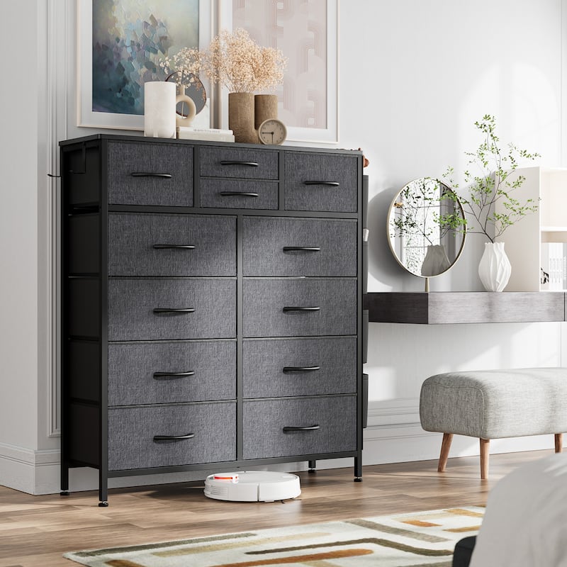 12 Drawer Dresser Fabric Tall Dressers for Bedroom Chest of Drawers - Dark Grey