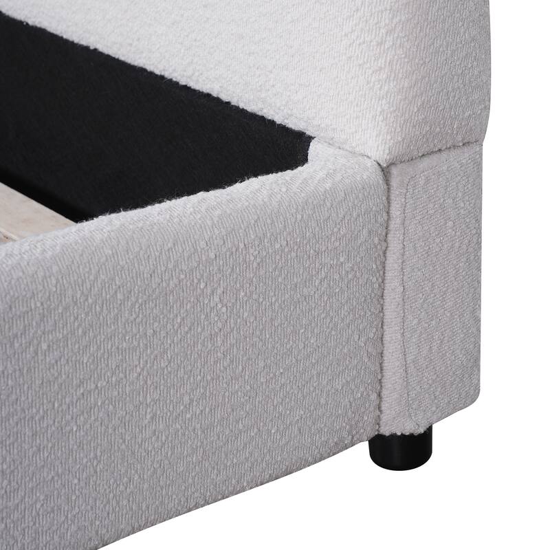 Luxury Boucle Upholstered Platform Bed with Round Curved Headboard, No Box Spring Needed