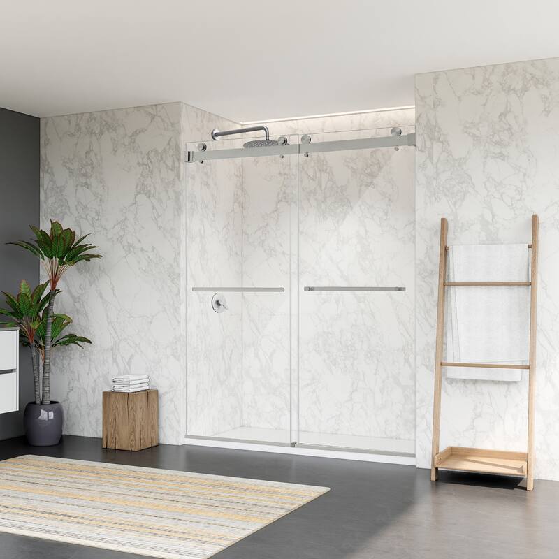 Altair Bolani By Pass Frameless Shower Door in Brushed Nickel Finish with Clear Glass - 60"W x 76"H
