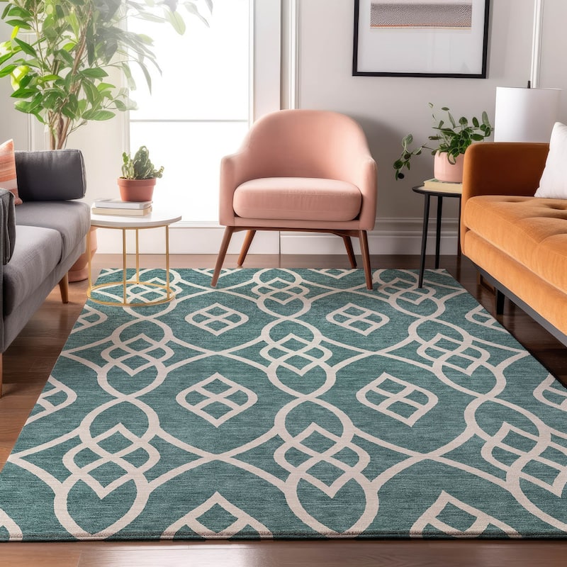 Premium Washable Super Soft Transitional Scroll Mayfield Rug - Teal - 5' x 7'6"