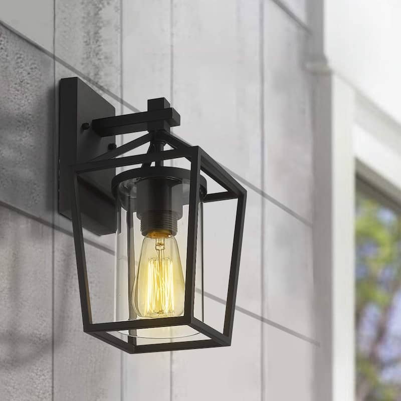 Black Metal/ Glass Outdoor Sconce Lantern Light Set of 2