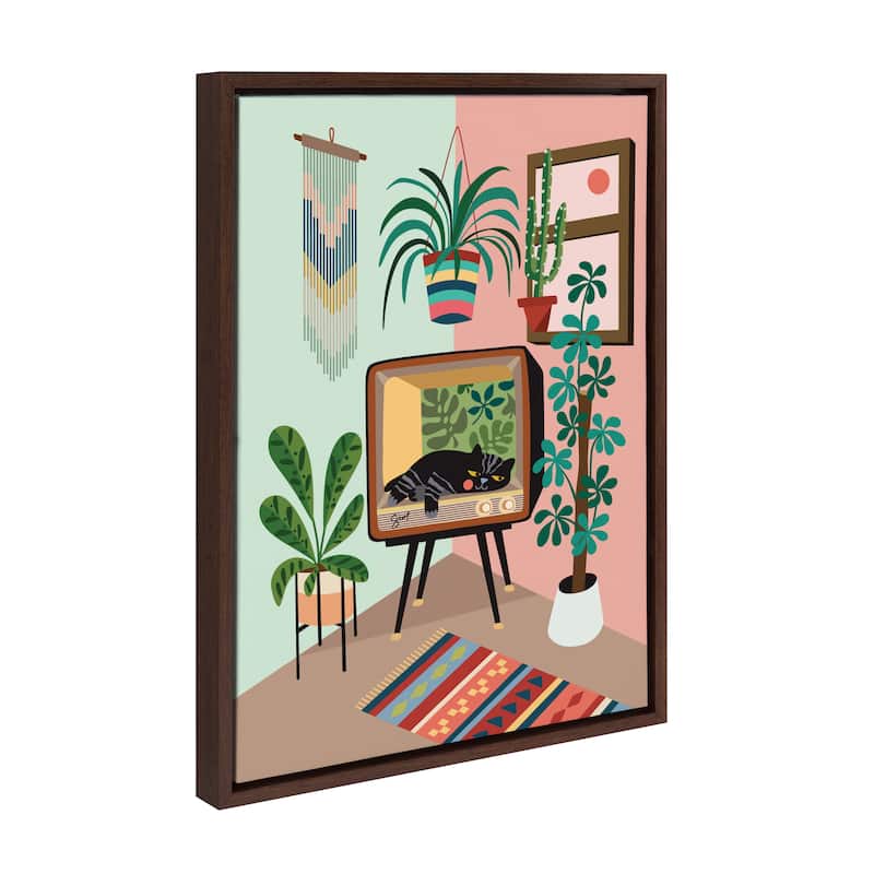 Kate and Laurel Sylvie TV Cat Bed Framed Canvas by Rachel Lee
