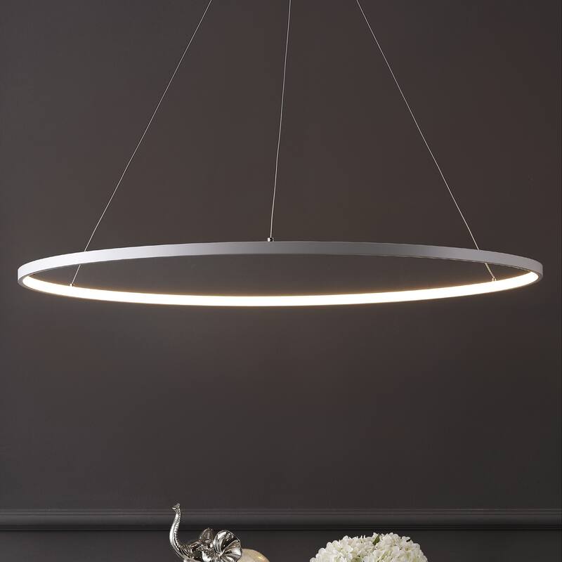 Kinsley Modern Bohemian Iron Integrated LED Pendant by JONATHAN Y - 35" - Matte White