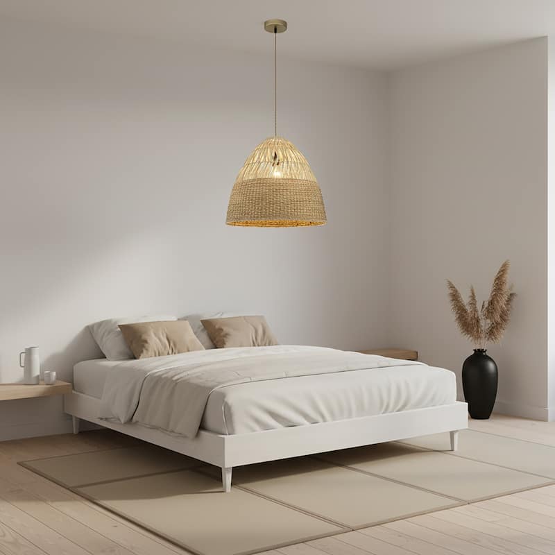 Willa 1-Light Rattan Dome Pendant, Coastal Boho - Handwoven - 20" Wide