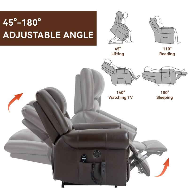Power Lift Recliner Chair Heat Massage Dual Motor Infinite Position Up to 350 LBS, Heavy Duty Motion Mechanism with USB Ports